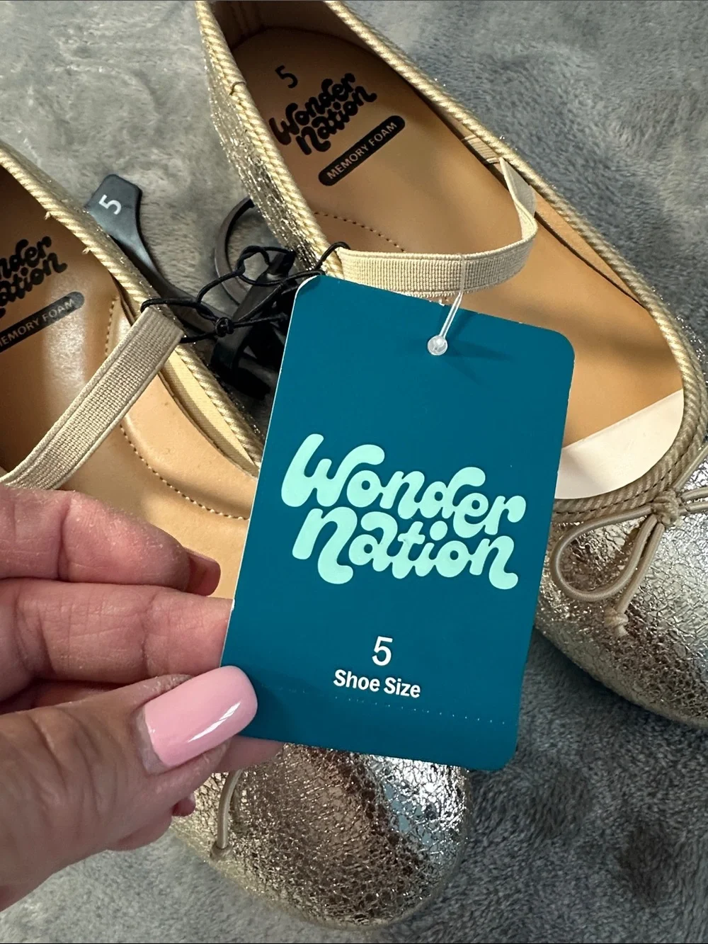NWTS wonder nation Metallic Silver Mary Jane Ballet Flats with Bow Sz 5 girls